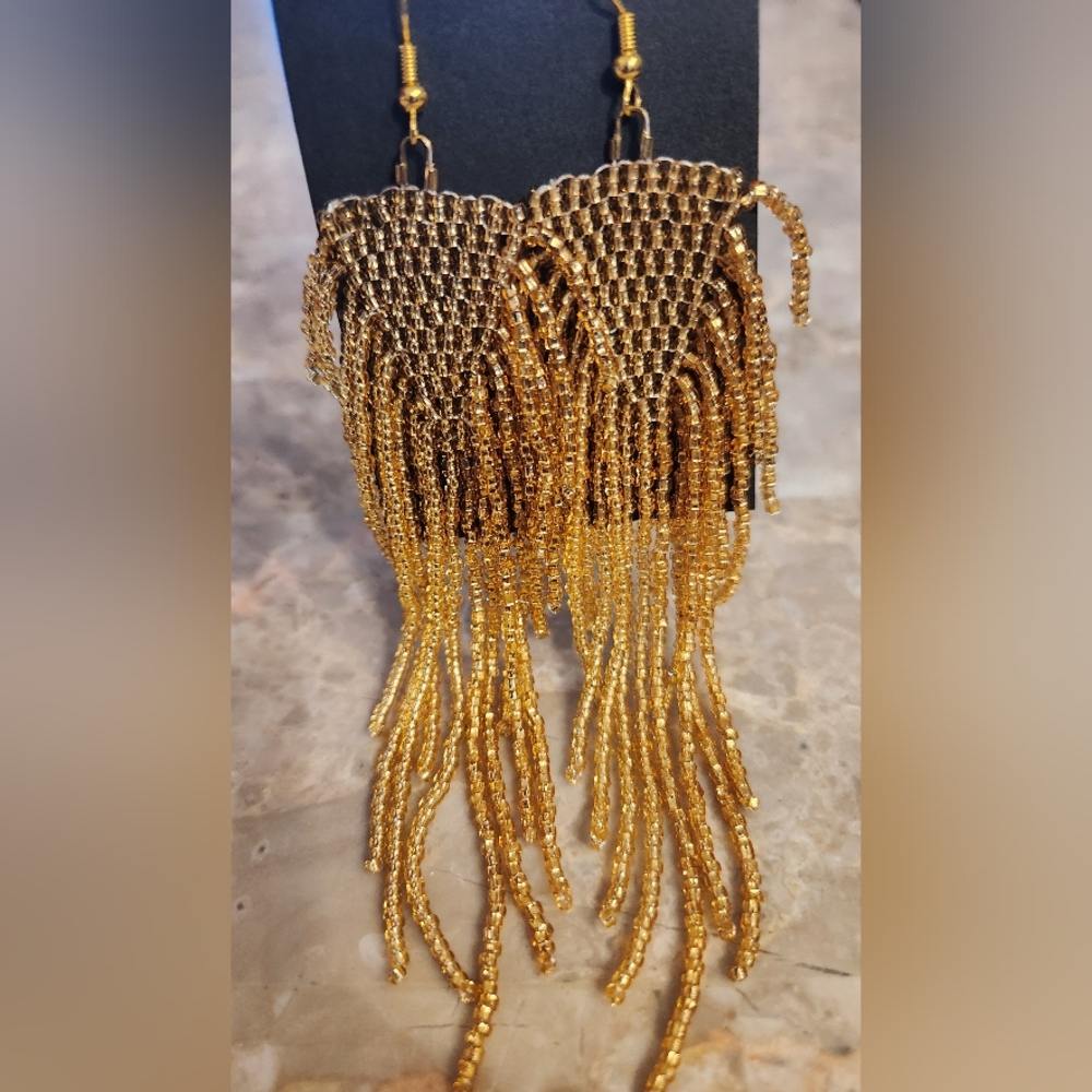 Fringe Beaded Earrings Southwestern Bohemian Cowgirl Handmade